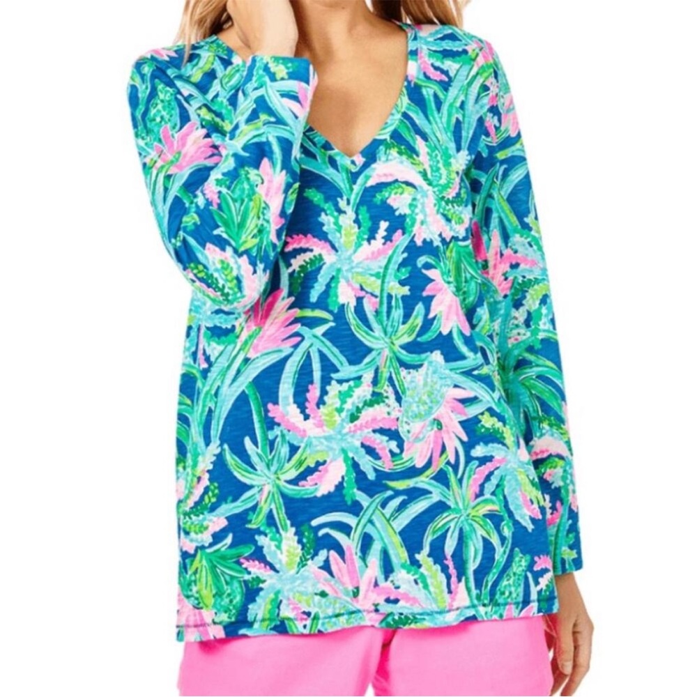 Lilly Pulitzer Etta Long Sleeve V Neck Shirt Sweet Escape Size Small